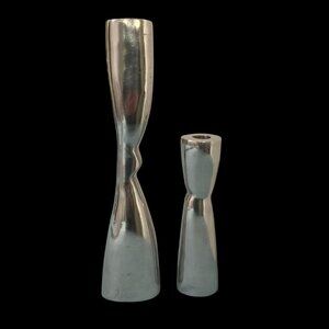 Mid Century Modern Silver Aluminum Candlestick Candle Holders Scandi Style